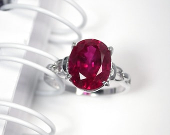 Natural Red Ruby Ring: Sterling Silver Wedding Band, US Size 7 free resize