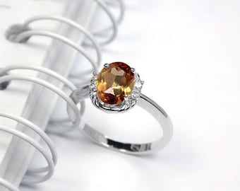 Natural Imperial Topaz Ring: Sterling Silver, Sapphire Accents, Size 7