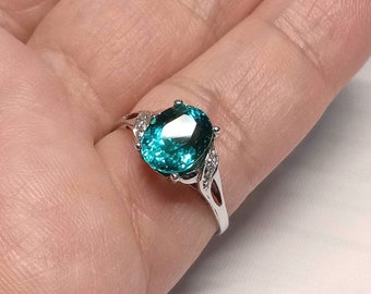 Green Blue Topaz Ring: 3.35 ct Sterling Silver Wedding Jewelry, US Size 7
