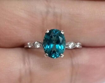Natural London Blue Topaz Sterling Silver Ring - Size 7 free resize