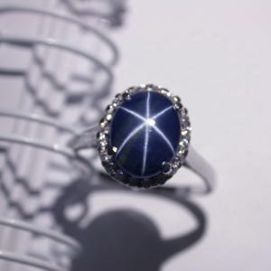 3.65 ct Natural blue star sapphire size us 7.0 ring wedding. Free resize all size.