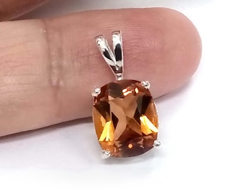 Natural imperial topaz pendant sterling silver unheated cushion.