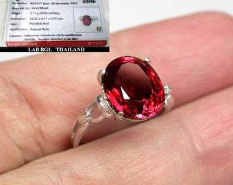 Anillo de rubí rojo natural de 5,5 ct, plata de ley, talla 7 (EE. UU.)