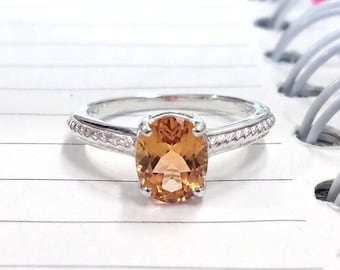 Imperial Topaz Ring: Sterling Silver, Sapphire Halo - US Size 7