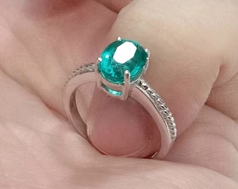 Green Blue Topaz Ring: Sterling Silver Wedding Jewelry, US Size 7