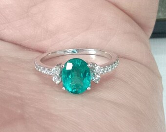 Neon Green Topaz Ring: Sterling Silver Sapphire Wedding Ring, US Size 7 free resize