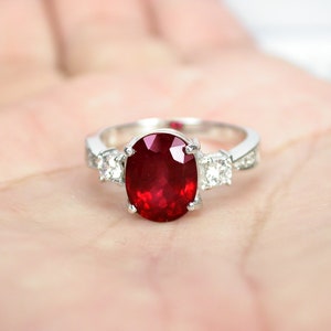 Natural Ruby Sterling Silver Ring: 4.2 ct, US Size 7