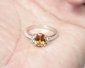 Imperial Topaz Ring: 2.45 ct, Sapphire Accent, Sterling Silver, US Size 7 free resize