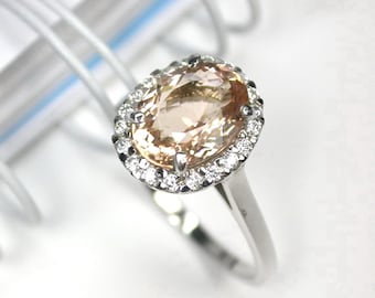2.15 Natural peach morganite ring sterling silver wedding ring. Free resize all size.
