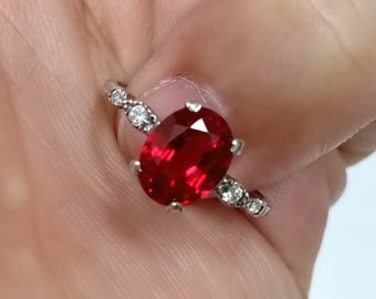 Natural Ruby Sterling Silver Ring with Sapphire Accents – Resizable Wedding Band