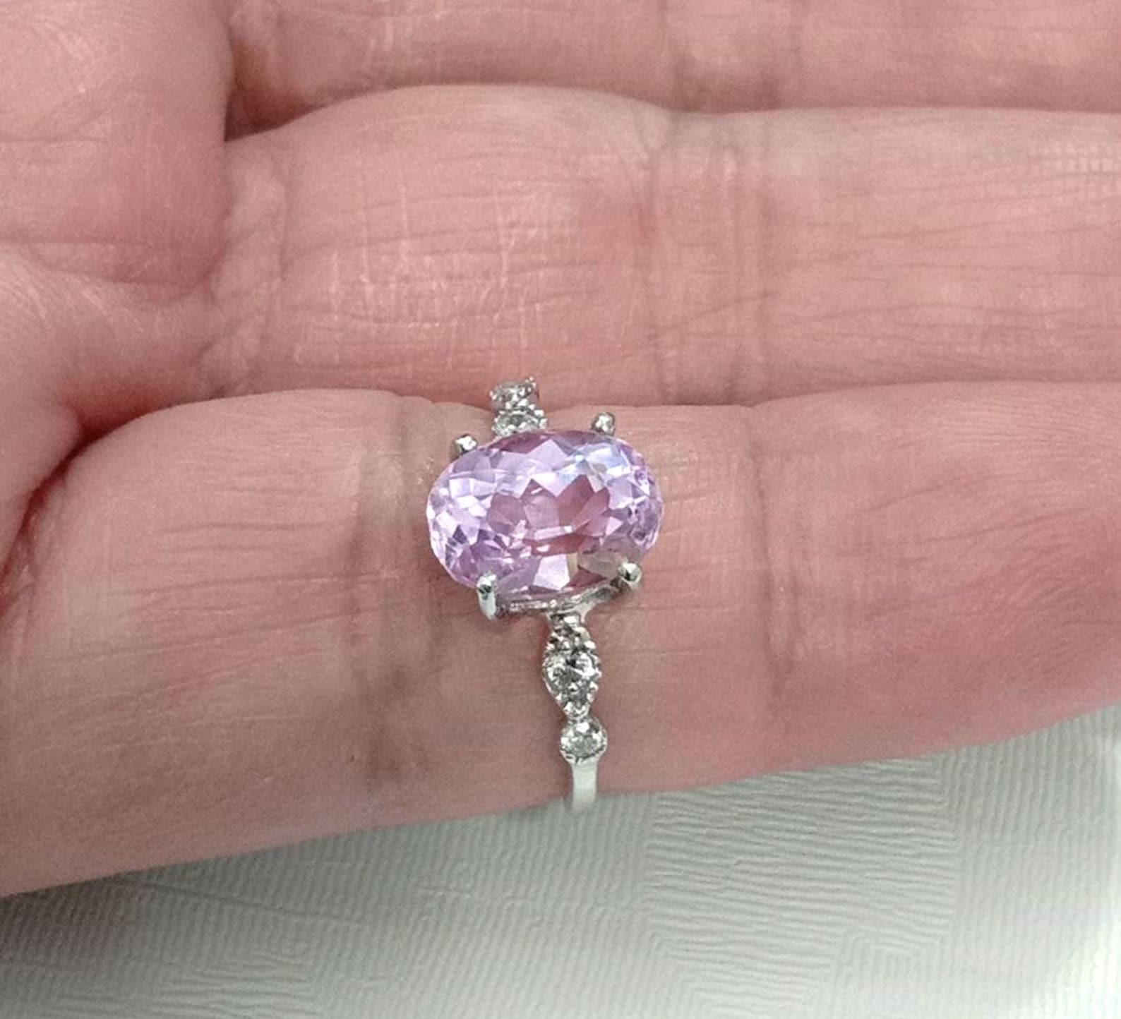 3.2 Ct. Pink Natural Kunzite Ring Sterling Silver Wedding Ring Size Us