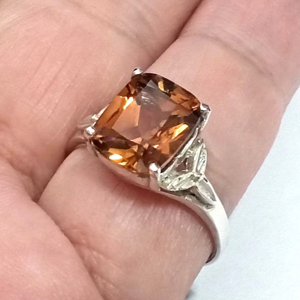 Unheated 5.15 ct Natural Imperial Topaz ring silver sterling size us 7.0 and free resize all size.