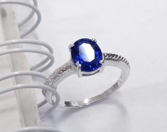 Natural Blue Sapphire Sterling Silver Ring - Size 7 free resize