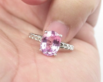 Pink Kunzite Ring: Sterling Silver Wedding Jewelry, US Size 7