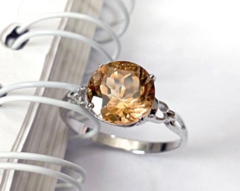 Anillo de topacio imperial natural de 5,8 ct: joyería nupcial de plata de ley, talla 7 (EE. UU.), ajuste de tamaño gratuito.
