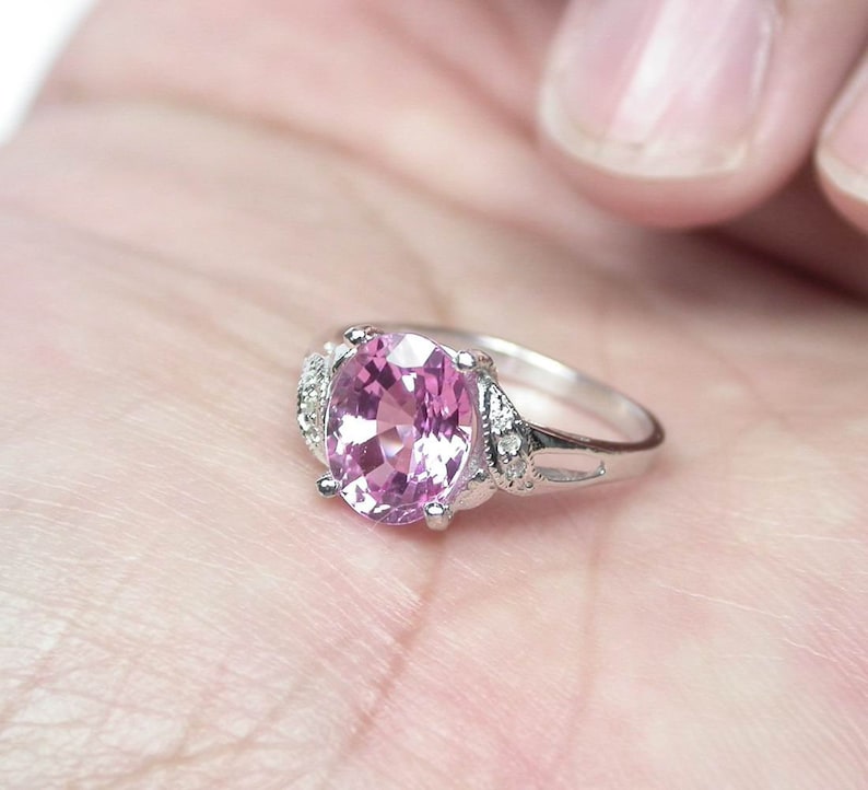 3.2 ct.Pink natural kunzite ring sterling silver wedding