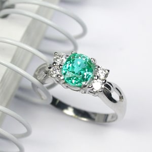 2.12 ct Blue green natural apatite ring sterling silver wedding ring.