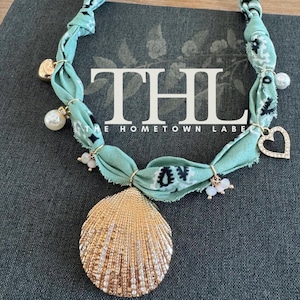 BANDANA NECKLACE | Shell Necklace | Charm Bandana Necklace | Ocean Charms | Shell Bandana Necklace | Summer Charm | Bandana Charms | scarf