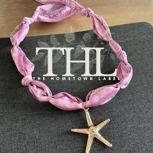 BANDANA NECKLACE | Satin Necklace | Charm Bandana Necklace | Ocean Charms | Shell Bandana Necklace | Starfish Charm | Bandana Charms | scarf