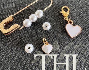 shoe charm set, shoe charms, shoe charm, pearl pin, white heart, white charms, pin charm, charms for shoes, sneaker charms, bling charm set