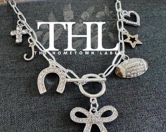 SILVER CHARM NECKLACE, football necklace, sports necklace, charm necklace, football charm, charms, football charm, numbers, sports team