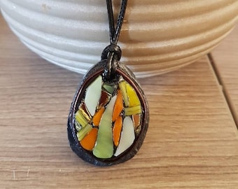 Jewel necklace pendant in Mosaic, slate and stained glass
