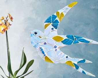 Hummingbird ALOHA TAHITI in mosaic "I do my part" Decoration bird wall art or to pose