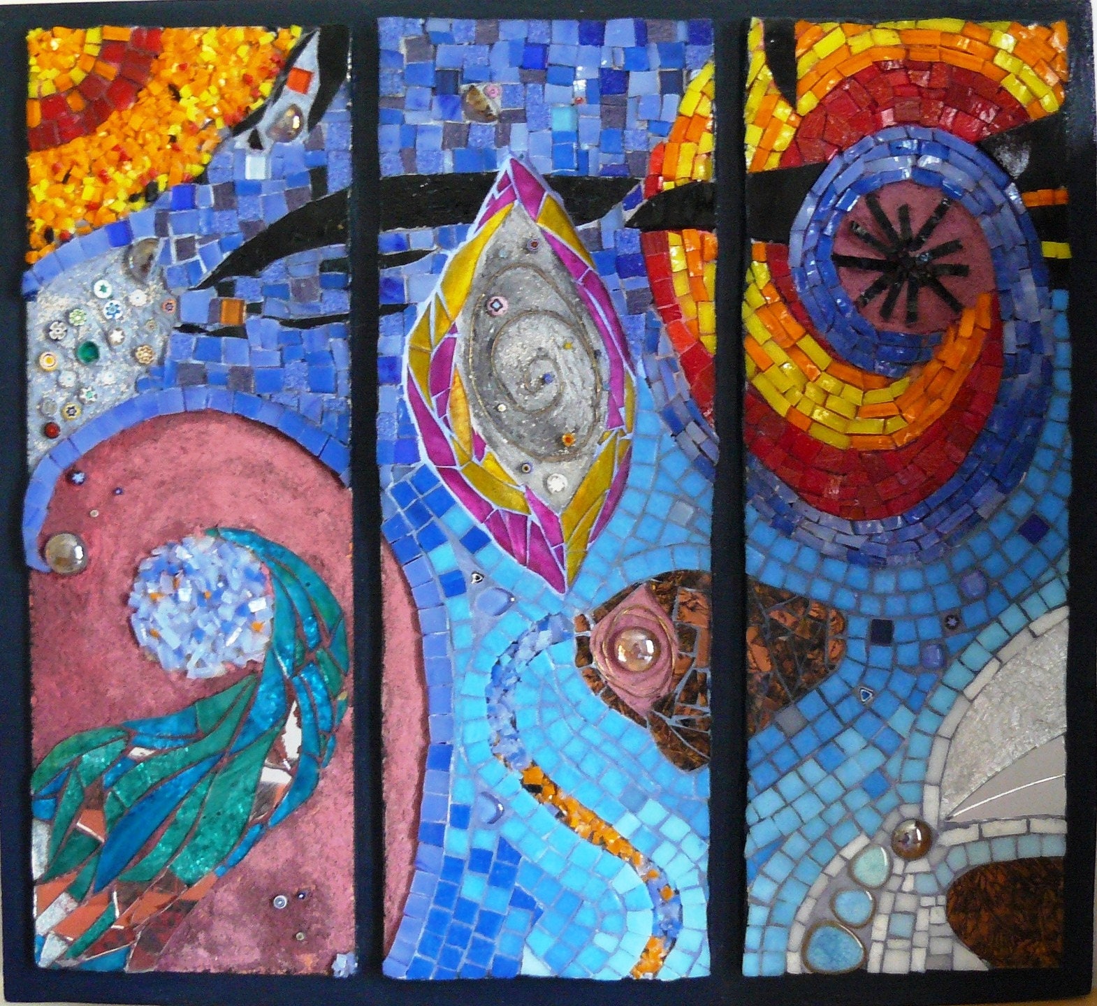 Tableau en Mosaique Émaux de Verre Évoquant Le Ciel, Les Galaxies, L'espace - Céleste Energie.