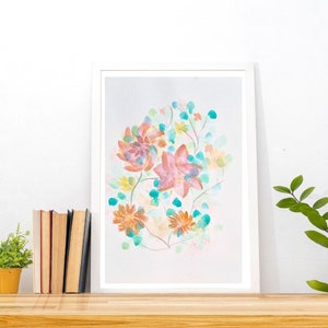 Aquarelle Originale Le jardin aux milles fleurs, aquarelle à effets métallisés image 1