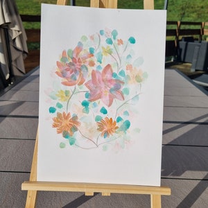 Aquarelle Originale Le jardin aux milles fleurs, aquarelle à effets métallisés image 2