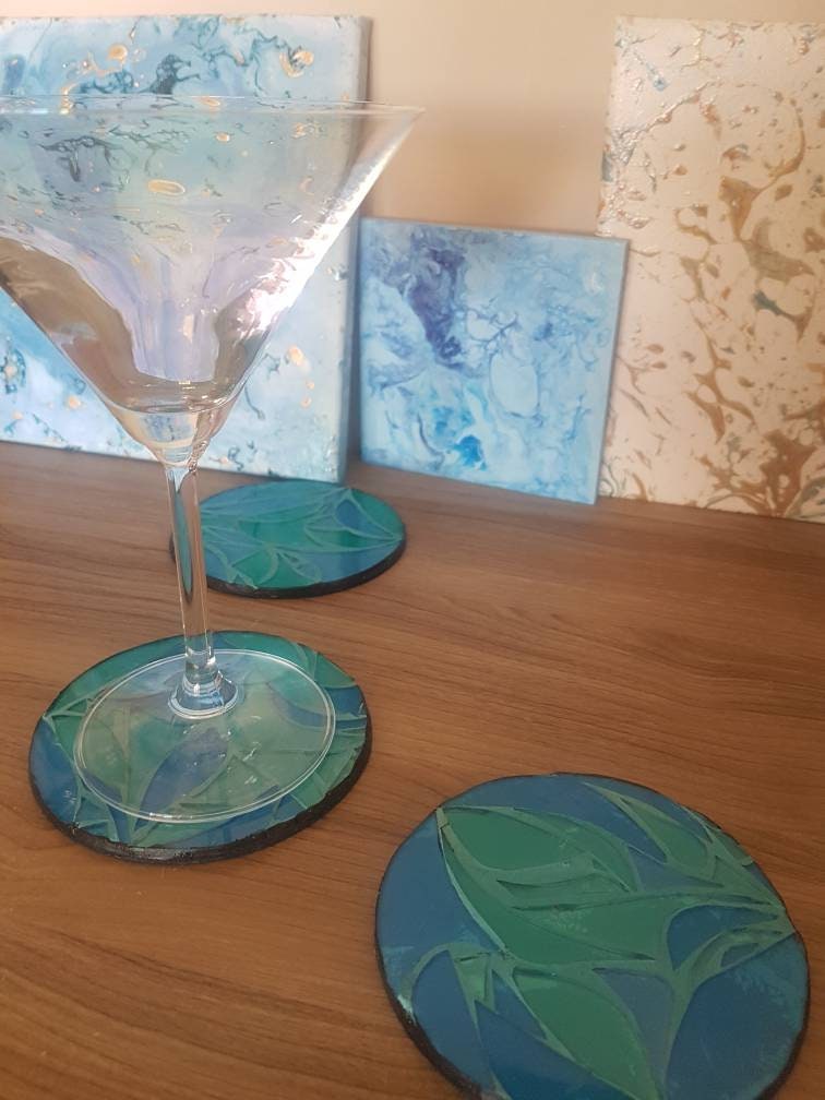 Sous Verre ou Décoration en Mosaïque de Vitrail Bleu et Vert