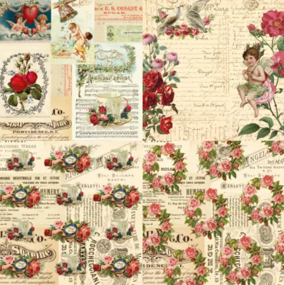 12X 6 Vintage Rose Pattern Scrapbook Handaccount Letter Paper DIY Material