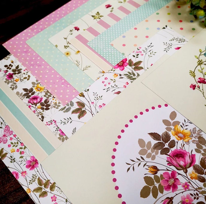 12 Sheet 6 Vintage Floral Scrapbook Paper Pad Handmade Craft