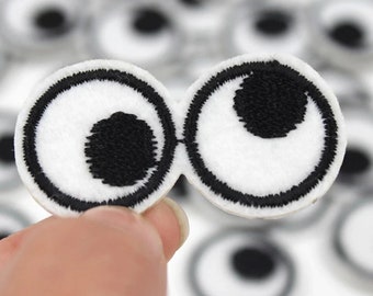 10pcs/lot Funny Black White Embroidered Eyes Patches Iron On Small Clothes Appliques Diy Jeans Backpack Coats Stickers Badge