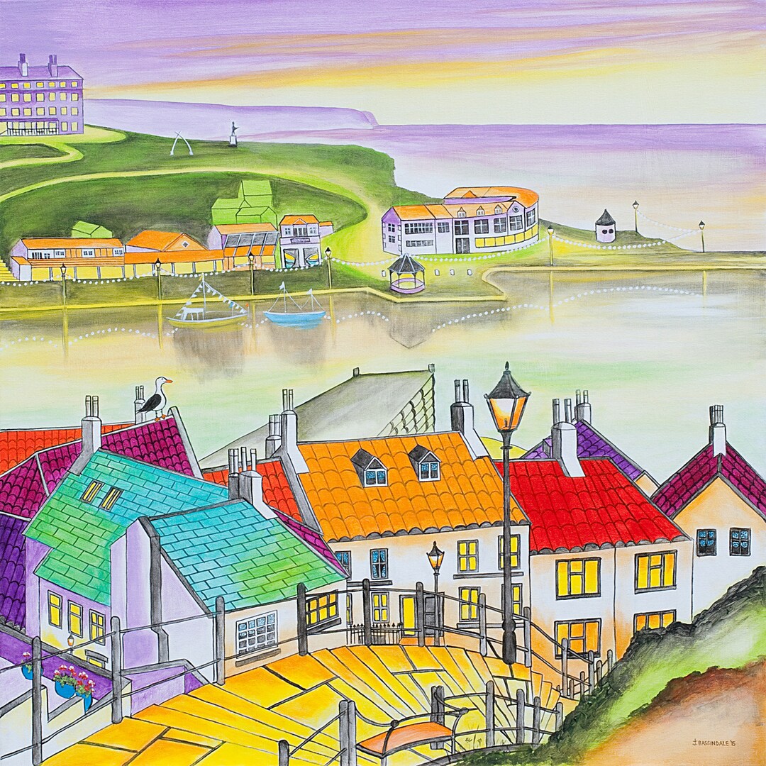Whitby Drawing Whitby Steps, Painting of Whitby, Whitby, North Yorkshire by Janet ...
