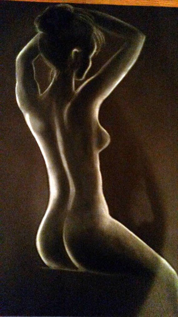 Tableau Nu Artistique Féminin Noir et Blanc Pastel Sec sur Canson Noir