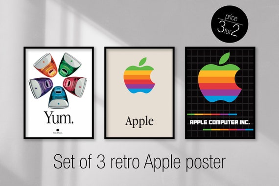 Set 3 Apple Retro Logo Poster Steve Jobs Home Wall Etsy