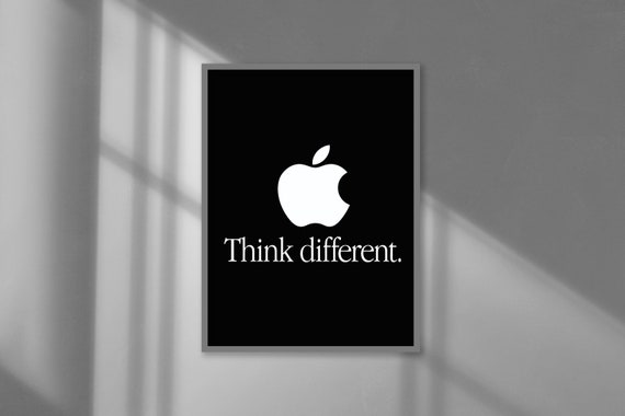 Black Think Different (Apple logo poster), Steve Jobs, Wall art, prints,  Decoration, modern, style, mac,