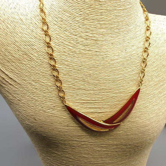 Monet Gold Red Enamel Choker Necklace, Vintage Je… - image 1