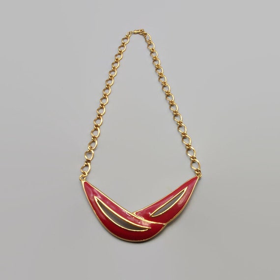 Monet Gold Red Enamel Choker Necklace, Vintage Je… - image 2