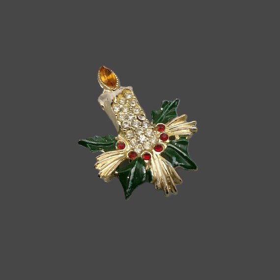 Vintage Christmas Candle Brooch, Mid Century Jewelry, 1950s