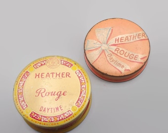 2 Early Heather Rouge Daytime Tins with Product, Vintage/Antique Vanity Makeup