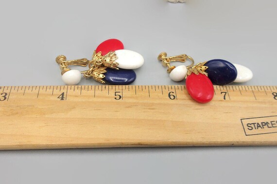Napier Red White Blue Earrings, Dangle Drop Vinta… - image 6