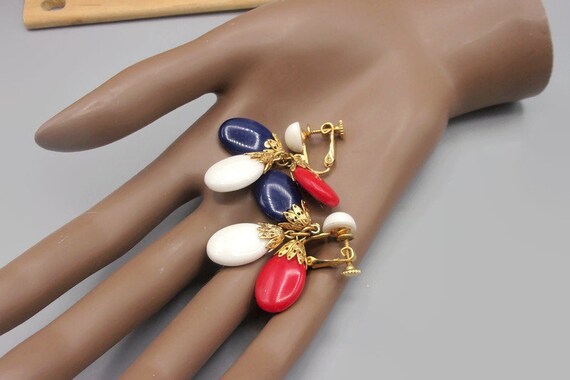 Napier Red White Blue Earrings, Dangle Drop Vinta… - image 5