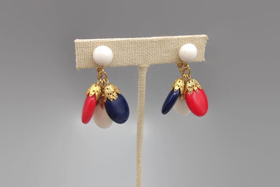 Napier Red White Blue Earrings, Dangle Drop Vinta… - image 1