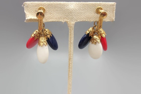 Napier Red White Blue Earrings, Dangle Drop Vinta… - image 2