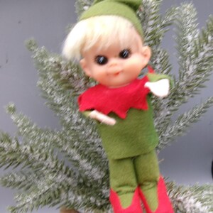 Napco Pixie Elf Poseable Green Felt, Vintage Christmas Ornaments,