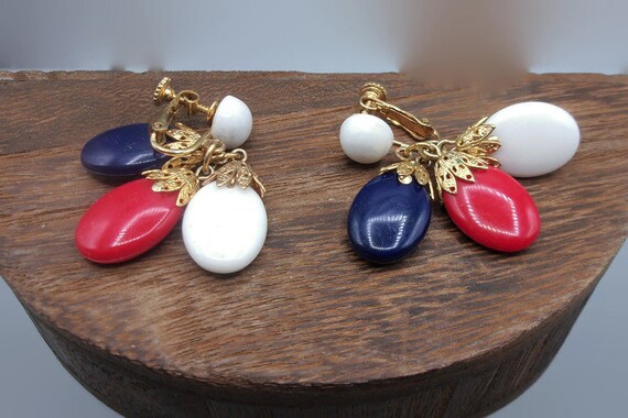 Napier Red White Blue Earrings, Dangle Drop Vinta… - image 4