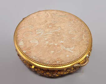 Gold Mesh Compact Brocade Fabric Top, Vintage Vanity