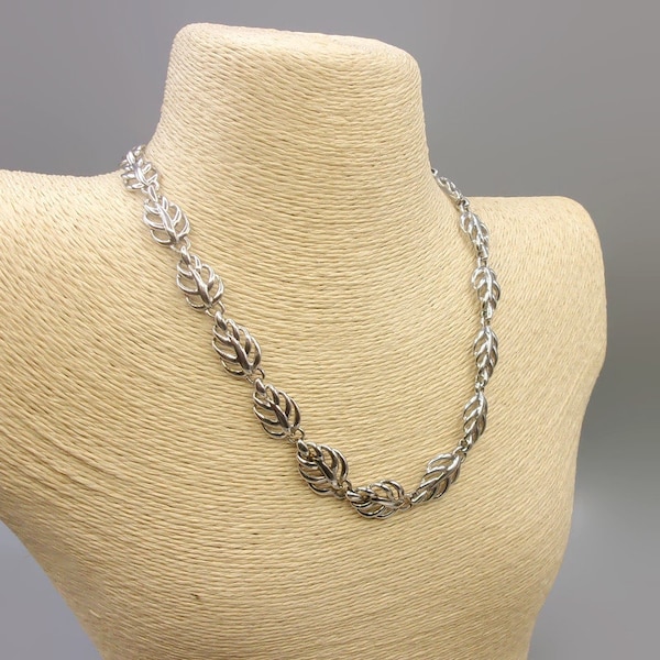Napier Silver Leaf Choker Necklace, Open Work Vintage Jewelry